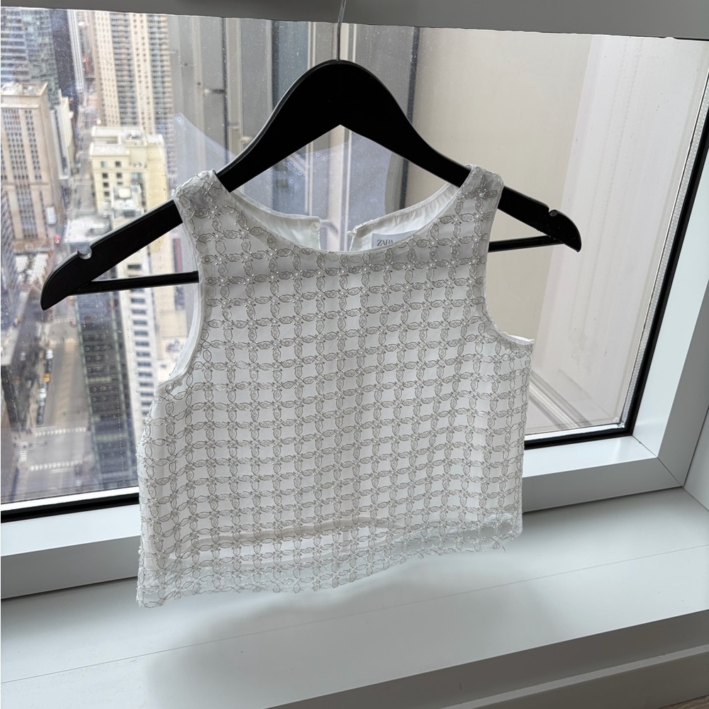 Zara White Lace Cropped Camisole Tank
